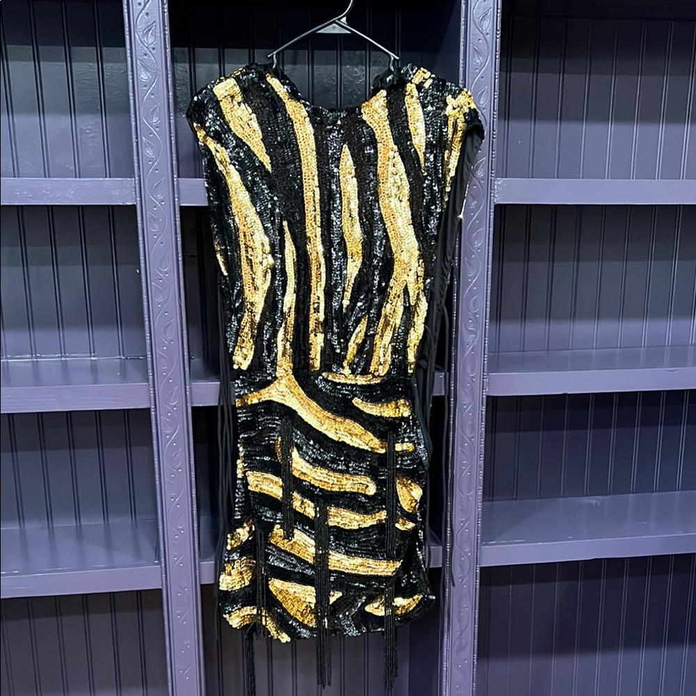 Sequin Zebra Print Mini Dress